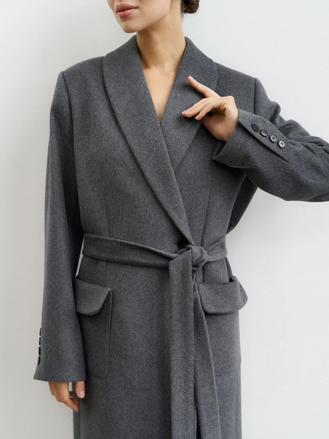 Пальто-халат (шерсть 100%) цв.серый