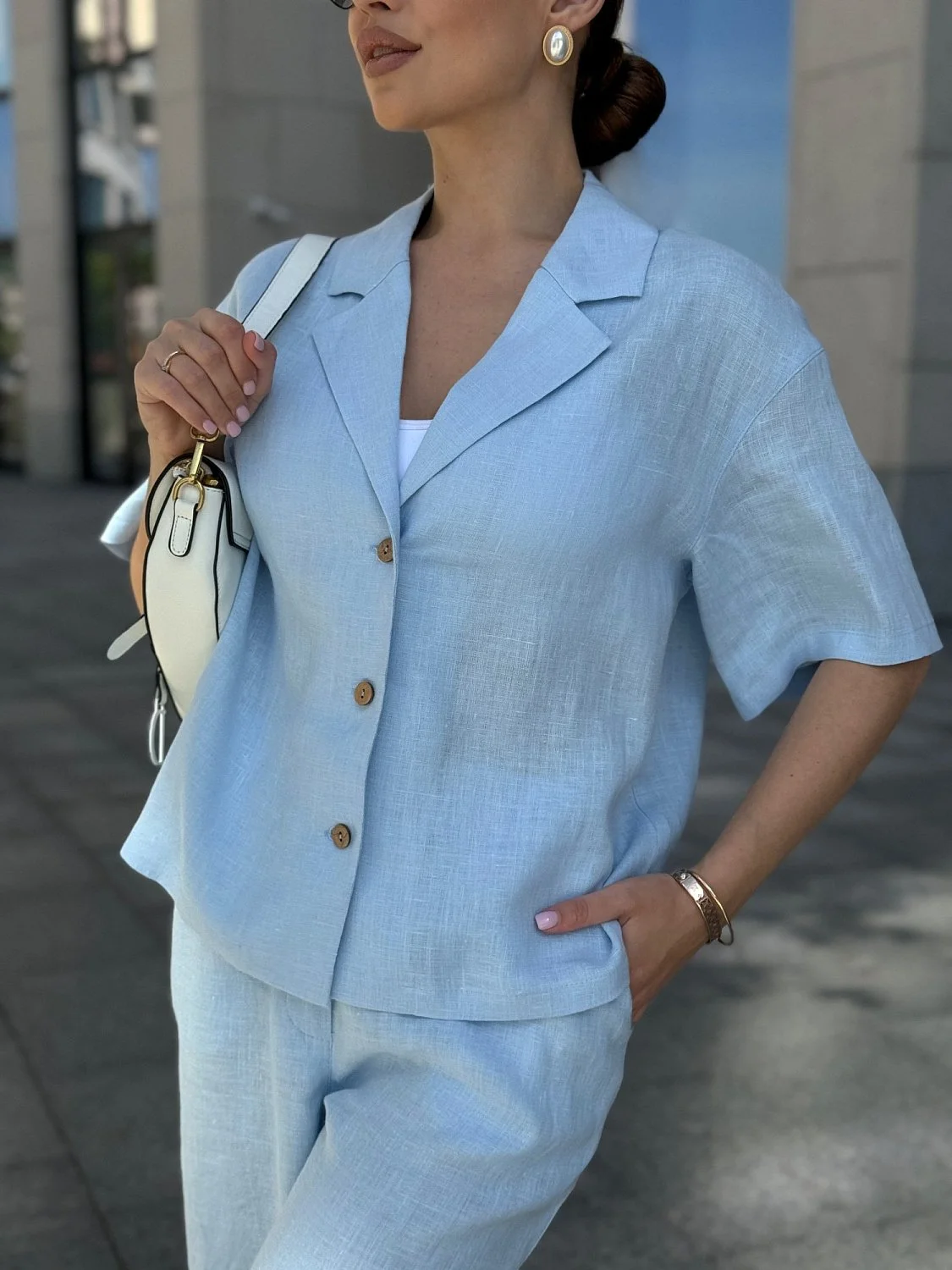 Костюм с рубашкой с укороченным рукавом цвет Небесный