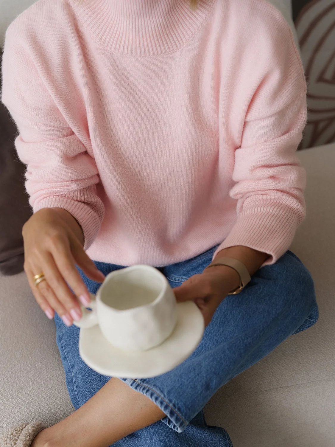 Свитер из ангоровой шерсти цвет персиково-розовый