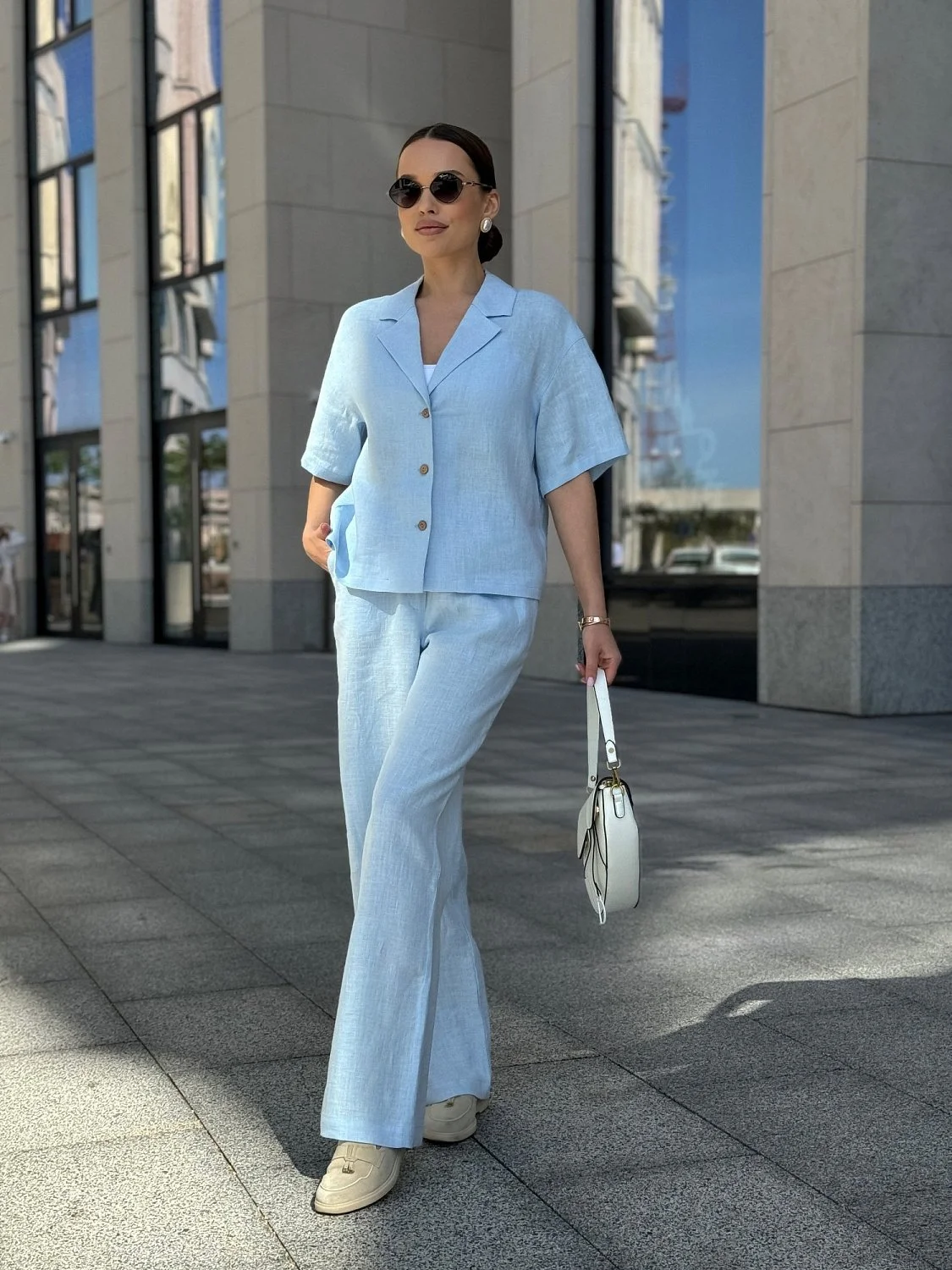 Костюм с рубашкой с укороченным рукавом цвет Небесный