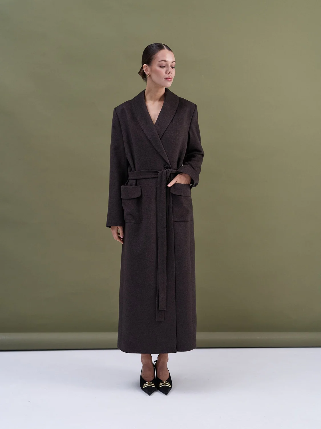 Пальто-халат (шерсть/кашемир) цв. коричневый