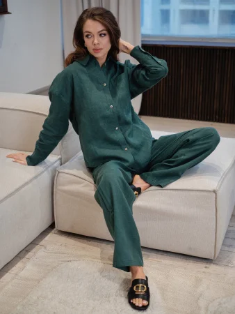 Купить Брюки  из льна цвет Изумруд в фирменном магазине спортивной одежды Brillante.by