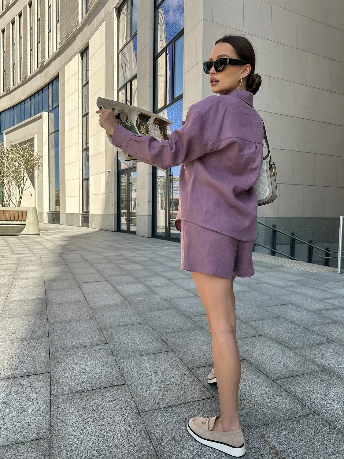 Рубашка льняная цвет CИРЕНЬ