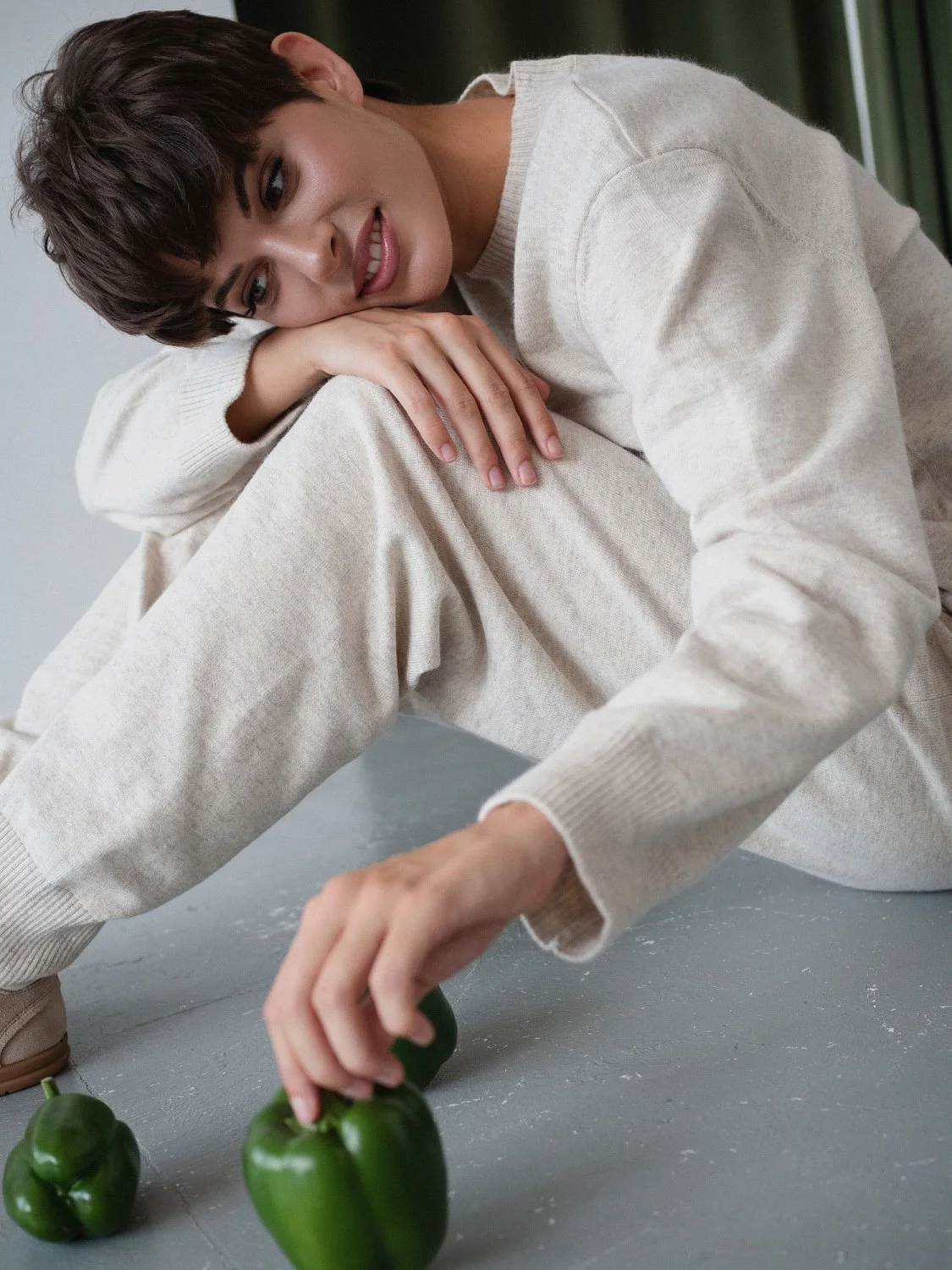 Костюм из ангоровой шерсти цвет БЕЖЕВЫЙ МЕЛАНЖ