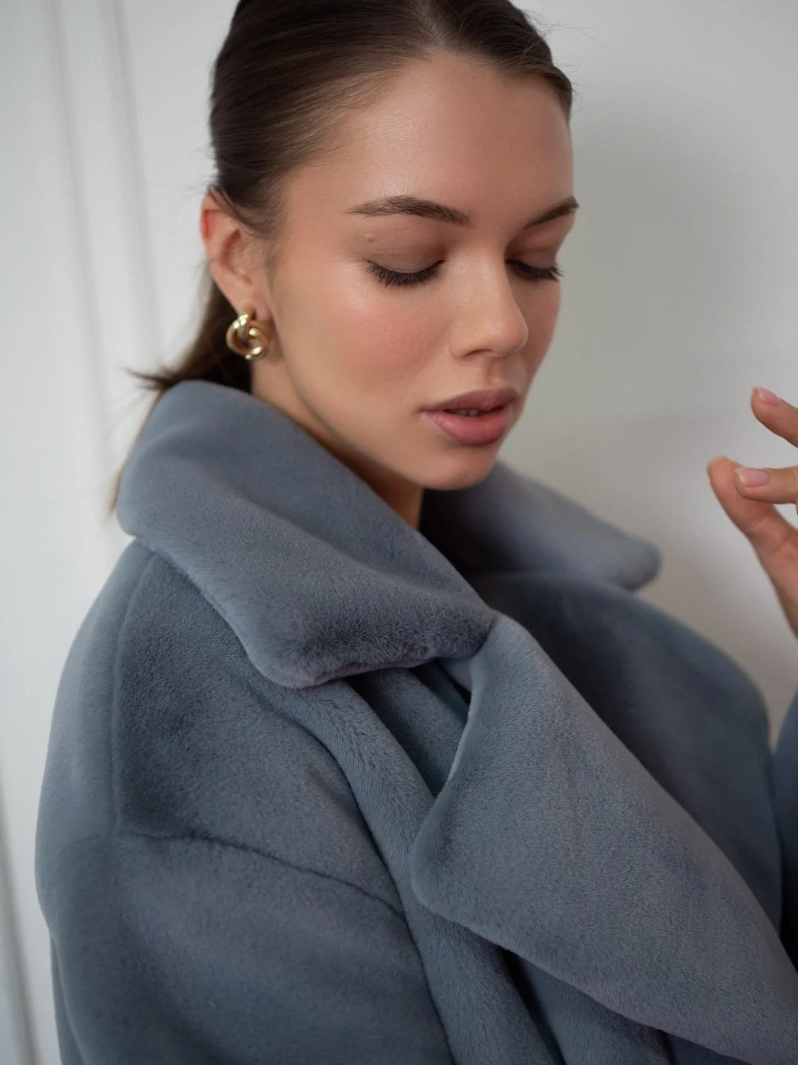 Шуба халат цвет Серо-голубой