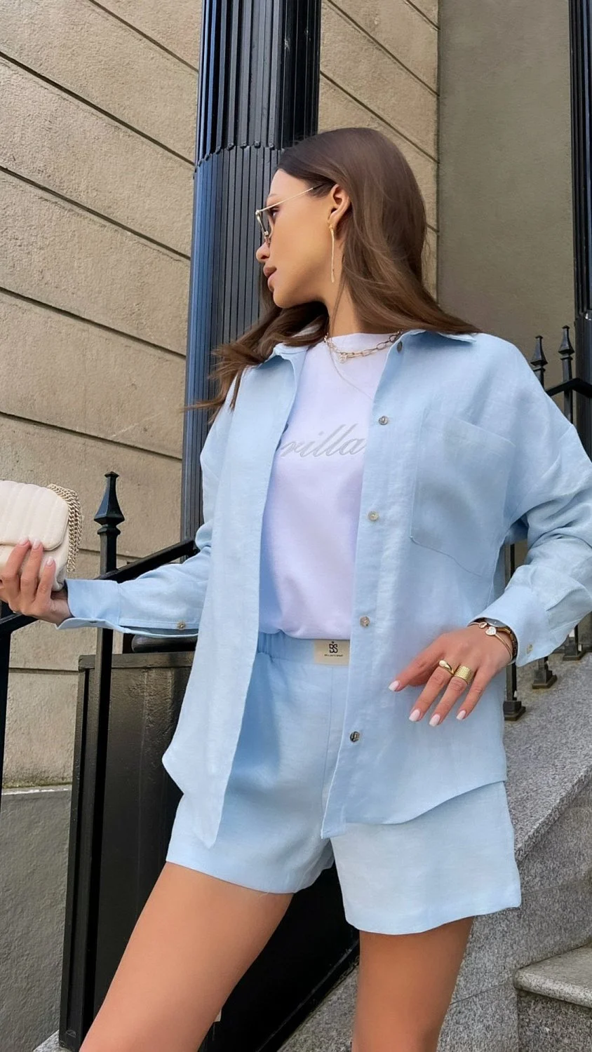 Шорты из льна цвет Голубой