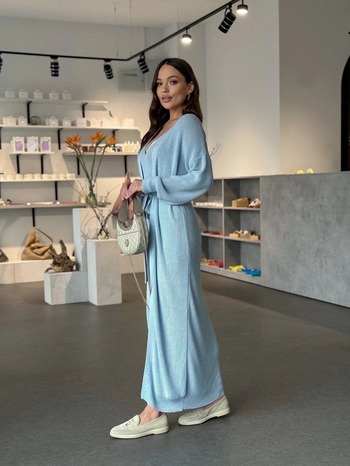 Комплект COZY серебристо-голубой ( кардиган и платье можно купить отдельно)