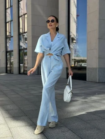 Купить Костюм с рубашкой с укороченным рукавом цвет Небесный в фирменном магазине спортивной одежды Brillante.by