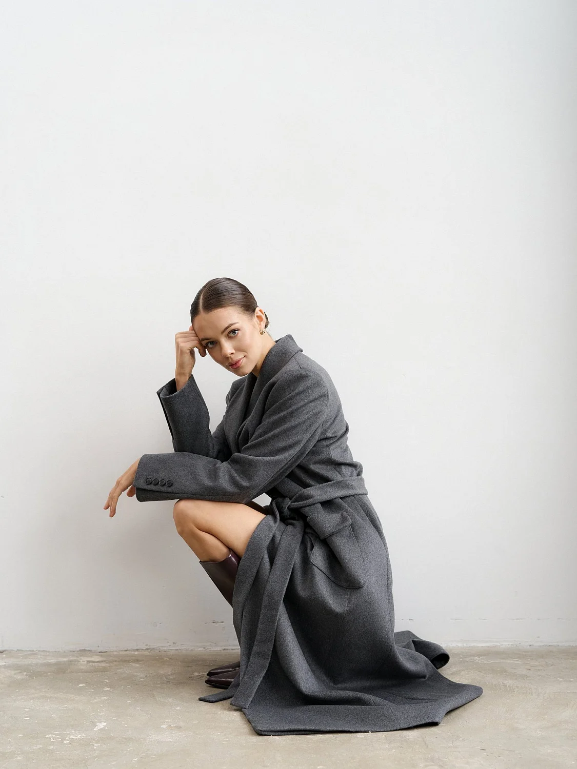 Пальто-халат (шерсть 100%) цв.серый