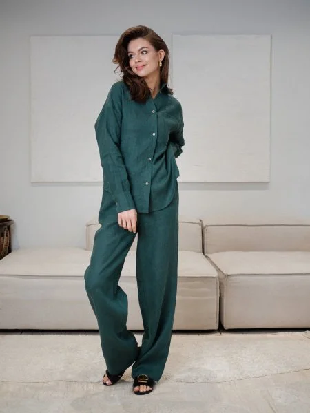 Брюки  из льна цвет Изумруд - в фирменном магазине спортивной одежды Brillante.by