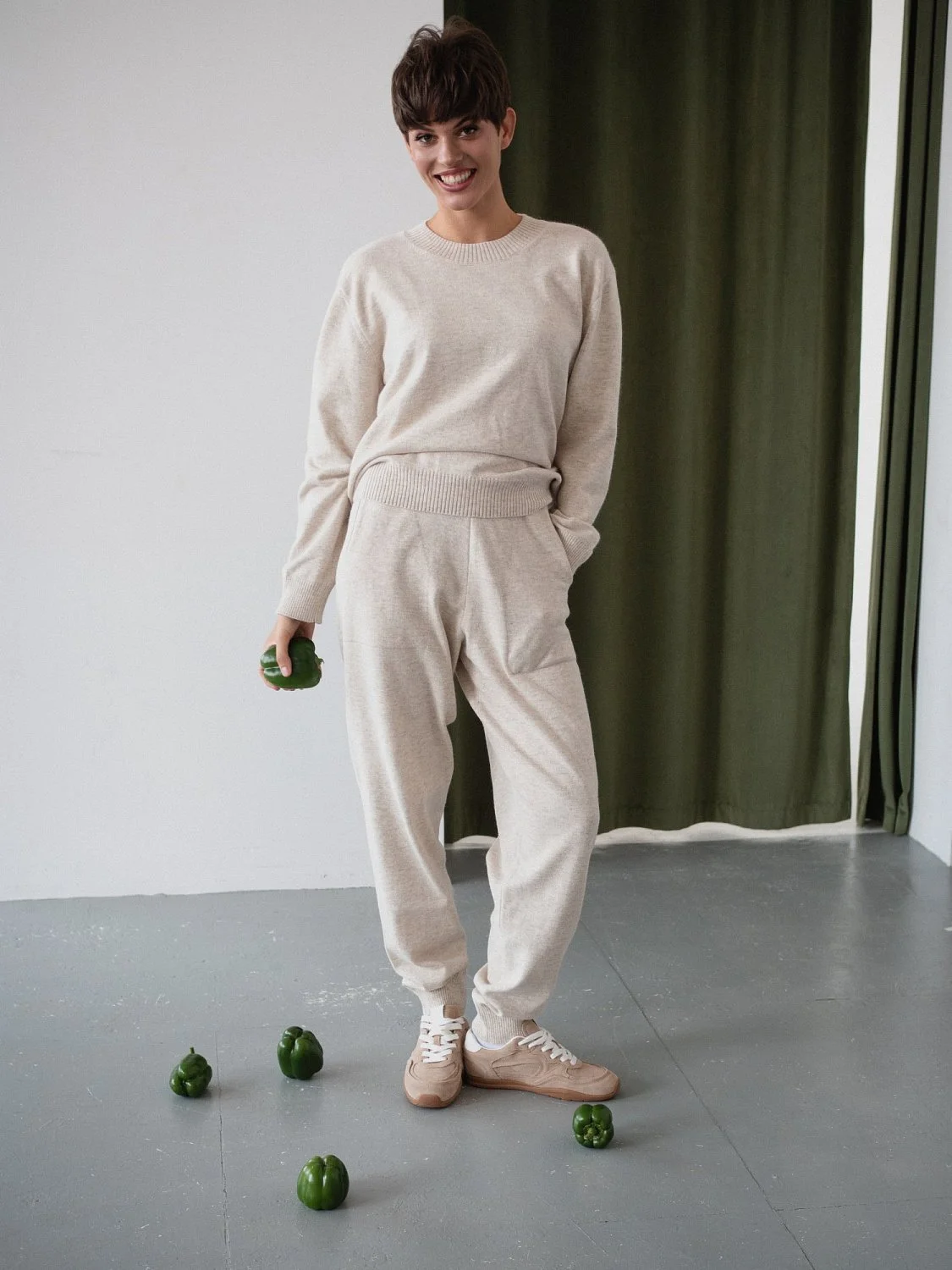 Костюм из ангоровой шерсти цвет БЕЖЕВЫЙ МЕЛАНЖ