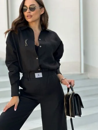 Купить Рубашка льняная цвет ЧЕРНЫЙ в фирменном магазине спортивной одежды Brillante.by