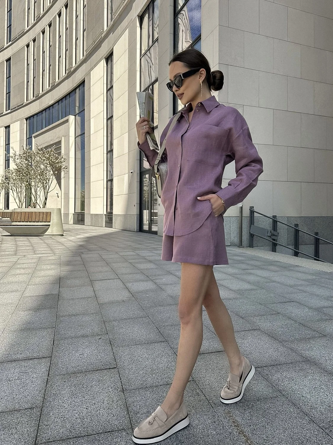 Рубашка льняная цвет CИРЕНЬ