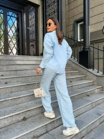 Купить Рубашка льняная цвет ГОЛУБОЙ в фирменном магазине спортивной одежды Brillante.by